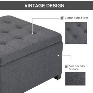 Pouf contenitore con coperchio sollevabile e trapuntatura, con cerniere in metallo e struttura in legno di gomma, per soggiorno, ufficio o camera da letto - Realizzato in MDF - Product Image 5