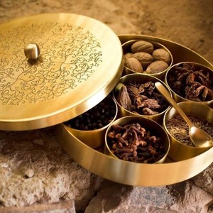 Indian Handmade Pure Brass Spice Box Brass Gold Designer Spice <b>Container</b> Masala Dabba Condiment <b>Food</b> Grade <b>Stackable</b> Detachable - Product Image 2