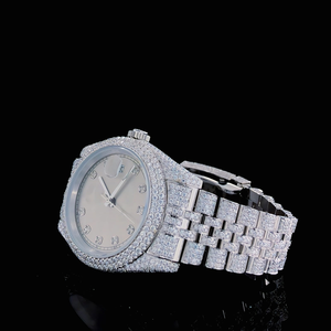 Reloj Mecánico de Lujo con Incrustaciones de Moissanita VVS, Acero Inoxidable, Esfera Plateada con Efecto Rayos de Sol, Diamantes, Automático, Estilo Hip Hop Urbano - Product Image 3