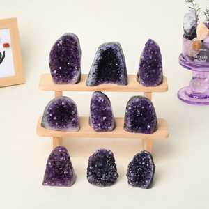 Vente en gros de grappe de cristaux d'améthyste naturelle, géode, pierre irrégulière violet foncé, agate Ruhi polie, Gujarat, décoration intérieure - Product Image 6