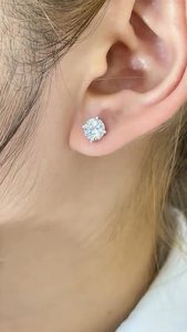 4ct Lab Grown Diamond Halo Stud Earrings: 14K White Gold - Product Image 2