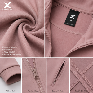 Conjunto Deportivo Rosa para Mujer X Sports City, Chaqueta con Cierre Completo y Pantalones Deportivos, Diseño Deportivo de Color Sólido, Material Transpirable, Ropa de Otoño - Product Image 5