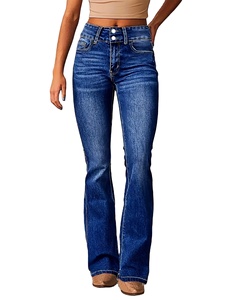 Alta calidad Casual moda al aire libre Jeans cintura alta piernas rectas lavar pantalones de mezclilla para mujeres Bootcut Jeans - Product Image 3