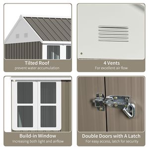 Casetta da Giardino in Metallo Grigio 8FT X 6FT, Ripostiglio Esterno per Attrezzi con Doppia Porta Lucchettabile, Finestra e Prese d'Aria, Spazio Patio in Lega - Product Image 5