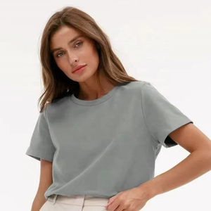 Summer 100% Cotton Women's T-shirt Fashionable Solid Lady Short Sleeve Loose <b>Tops</b> T Shirts - Product Image 1