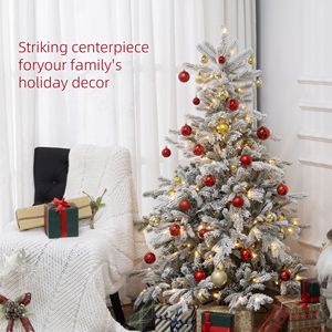 6ft Artificial Prelit Christmas Tree with Warm White LED <b>Lights</b> Snow Flocked <b>Branches</b> Metal Base 7ft/180cm for Decorations - Product Image 4