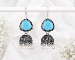 Oxidized <b>Silver</b> Brass Imitation Pearl Jhumka Chandelier Indian Traditional Bohemian Style Party for Women Wholesale Supplier - Product Image 3