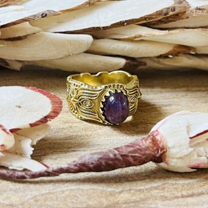 Luxury Style Lotus Texture Brass <b>ring</b> Amethyst Gold Plated <b>Statement</b> <b>Ring</b> Vintage Tribal Fashionable Wholesale <b>Ring</b> For Women - Product Image 3
