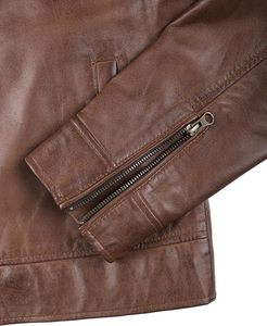 Chaqueta de Motociclista de Cuero Genuino Marrón para Hombre, Cuello Camisero, Cierre de Cremallera, Color Sólido, Largo Regular, para Otoño - Product Image 6