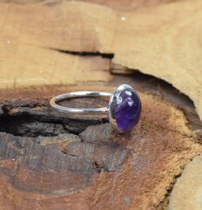 Anillo Minimalista de Plata de Ley 925 con Amatista Morada Ovalada en Bisel, Estilo Clásico, para Fiestas, Unisex, Proveedores de Joyería al por Mayor - Product Image 6