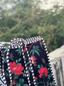 Handmade Quilted Floral Tote <b>Bag</b>: Velvet Reusable Market <b>Bags</b> | <b>Boho</b> Indian Block Print Shoulder <b>Bag</b> - Product Image 3