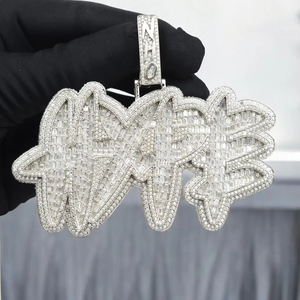 Colgante NHO Personalizado con Moissanita Baguette, Joyería Hip Hop, Acabado Plateado, Pieza de Lujo para un Estilo Exclusivo - Product Image 1