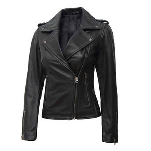 Chaqueta de Mujer de Cuero Genuino de Alta Calidad con Cremallera Tejida Impermeable, Tacto Suave y Costuras Duraderas para Amantes de la Moda - Product Image 1