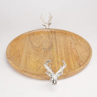 Plateau de service ovale en bois fait main de haute qualité SS CRAFT INDIA avec poignée en forme de cerf, finition laquée, design personnalisable