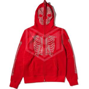 Custom Skeleton Rhinestone <b>Full</b> <b>Zip</b> <b>up</b> <b>Hoodie</b> 450 GSM Cotton Fleece Hoodies No String Wholesale Men <b>Full</b> Face Zipper Hoodies - Product Image 5