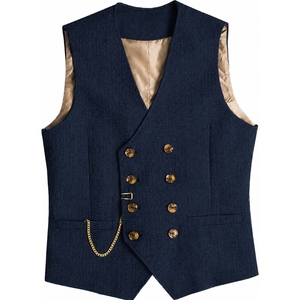 Chaleco de Tweed Cruzado Personalizado para Hombre, Chaleco Premium con Diseño Espigado, Chaleco de Traje Clásico para Bodas y Eventos Formales - Product Image 1