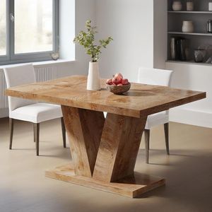 47-Inch <b>Walnut</b> Brown Farmhouse Wooden Dining <b>Table</b> for 4 Heavy Duty Pedestal Kitchen Dinner <b>Table</b> - Product Image 1