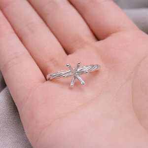 925 Sterling Silver Twisted Band Star 8mm Prong Ring Setting Semi Mount Solitaire Engagement Ring Custom Jewelry - Product Image 3