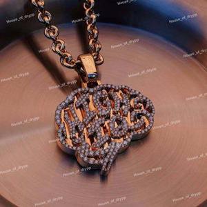 Collier pendentif en moissanite argentée, design cerveau, effet diamant, style hip-hop, bijou statement, cadeau pour homme et femme - Product Image 4