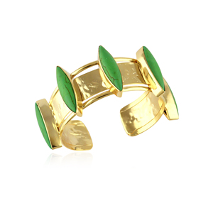 High quality peridot <b>copper</b> turquoise marquise shape gemstone statement cuff 18k gold plated hammered wide open band bracelet - Product Image 1