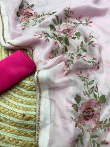 Sari en soie imprimé, sari fantaisie à fleurs, sari en soie douce de créateur, sari floral fait main, sari en soie tabby - Product Image 3