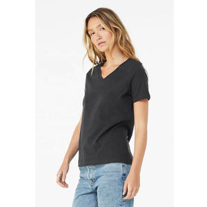 Camiseta de Manga Corta con Cuello en V para Mujer, Jersey Regular, Transpirable, de Algodón, con Parches Bordados, Diseño OEM, Secado Rápido, Ecológica, para Verano - Product Image 4