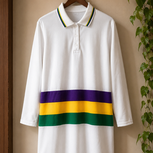Robe en coton éponge de qualité supérieure pour femmes, style polo, longueur genou, manches 3/4, confortable, décontractée, pour le bureau, Mardi Gras - Product Image 5
