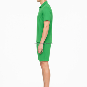 Conjunto de Camiseta Polo y Pantalones Cortos de Punto Sólido y Transpirable para Hombre, Estilo Urbano de Verano, Ropa Deportiva - Product Image 3