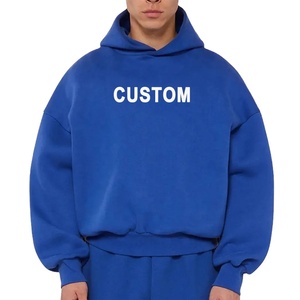 Sweat à capuche vierge épais et lourd en coton à épaules tombantes en éponge française, sweats à capuche surdimensionnés avec logo personnalisé pour hommes, 500gsm - Product Image 2