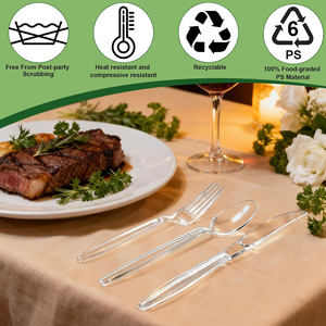 Ensemble de couverts jetables robustes en PP/PS, fourchettes, cuillères, couteaux, sans BPA, écologiques, en vrac pour les fêtes, les événements, la restauration - Product Image 6