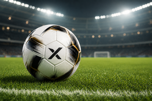 Ballon de football professionnel X Sports City personnalisé blanc noir or avec logo X, écologique, pour entraînement en salle |   OEM/ODM - Product Image 4