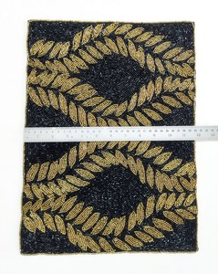 Handmade <b>Beaded</b> Fabric <b>Placemat</b> Rectangle Black Gold Leaf Design Glam Table Mat Decorative Pad - Product Image 4