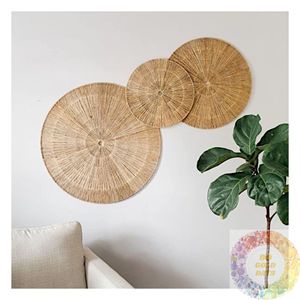 Ensemble de Plaques Murales en Jonc de Mer Naturel, Paniers en Rotin Faits Main, Art Décoratif Suspendu pour Cadeaux de Pendaison de Crémaillère, Mariage et Maison - Product Image 2