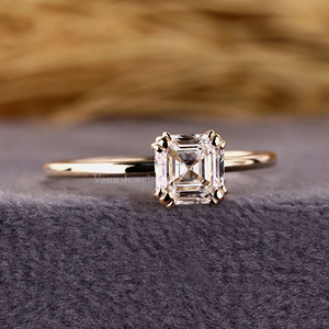Bague de mariage en diamant Asscher cultivée en laboratoire certifiée IGI Bague de fiançailles et de promesse en or jaune massif 14 carats Cadeaux de style à la mode pour elle - Product Image 3