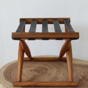 Solid Teak Wood <b>Leather</b> Webbing Foldable Luggage <b>Stool</b> Midcentury Modern Design Commercial Hotel Apartment Furniture Model ST014 - Product Image 3