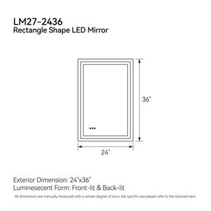 กระจกห้องน้ำ LED ขนาด 24x36 นิ้ว ไฟส่องด้านหน้าและด้านหลัง 3 สี กระจกนิรภัย ปรับความสว่างได้ ป้องกันฝ้า พร้อมฟังก์ชั่นบันทึกความจำ - Product Image 2