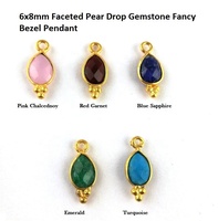 Pendentif en pierre précieuse poire facettée miniature 8x6mm avec monture en argent sterling plaqué or et breloque de fiançailles en diamant, bijoux d'Inde