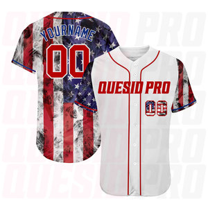Camiseta de Béisbol Personalizada con Bandera Americana 3D Blanca, Roja y Azul Rey, Impresión por Sublimación, Diseño de Logotipo Personalizado - Product Image 1