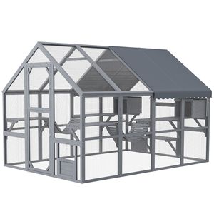 Recinto per Gatti Grigio Medio con Cucce, Ponti, Piattaforme e Porte Multiple per l'Allevamento di 3-6 Gatti - Product Image 1
