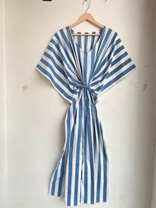 100% Cotton <b>Kaftan</b>, Striped Print <b>Kaftan</b>, Nightwear Sleepwear Cotton Maxi Dress, Cotton Beach Dress, Womens <b>Kaftan</b> - Product Image 4