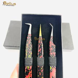 Juego de pinzas curvas de alta precisión para pestañas, acero inoxidable, punta fina, kit de herramientas para artistas de pestañas, 90 y 45 grados - Product Image 1