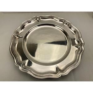 Assiette de service en laiton plaqué argent, taille personnalisée, fournitures de restaurant, plat de service alimentaire, 25 cm de diamètre, assiette à dîner argentée, qualité alimentaire - Product Image 1