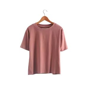 เสื้อยืดคอกลมแขนสั้นผู้หญิงแบบ OEM สั่งทำพิเศษ ผ้าฝ้าย 100% ทรงปกติ สวมใส่สบาย ผ้าเจอร์ซีย์ถัก สีพื้น ใส่ได้ทุกฤดู - Product Image 6