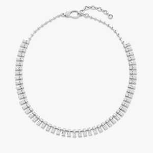 สร้อยคอเทนนิสเพชรทรงหยดน้ำ พร้อมตัวล็อกแบบก้ามปู เพชรทรงบาแกตต์และทรงกลม เพชรเลี้ยงในห้องปฏิบัติการ สร้อยคอหรูหราสำหรับเจ้าสาว เครื่องประดับชั้นดี ทองคำแท้ 14k - Product Image 5