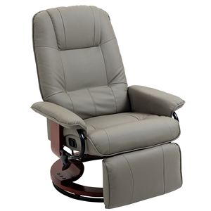 Poltrona Reclinabile Girevole Moderna in Ecopelle con Poggiapiedi e Base in Legno, Grigia, per Soggiorno - Product Image 1