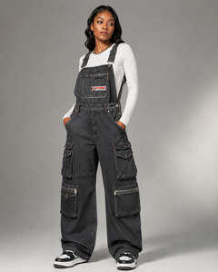 FLY HUMBLE SPORTSWEAR Salopette da <span class=keywords><strong>donna</strong></span> in denim <span class=keywords><strong>verde</strong></span> oliva con tasche <span class=keywords><strong>cargo</strong></span>, vita media, vestibilità ampia, elegante, traspirante, per l'estate, economica - Product Image 1