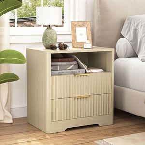 Smart Wood Nightstand with <b>Charging</b> Station and Night Light Bedroom Storage Cabinet <b>Bedside</b> <b>Table</b> - Product Image 2