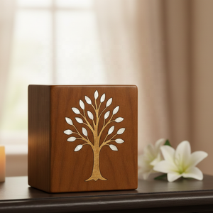 Urne funéraire en bois de style américain faite à la main avec incrustation de nacre, prix d'usine, urne commémorative pour animaux de compagnie, bébé, fabriquée au Vietnam - Product Image 2