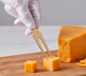 Juego de 3 cuchillos para queso de acero inoxidable dorado con mangos decorativos de cerámica para uso en la cocina - Product Image 5
