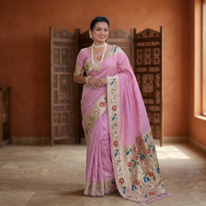 Sari de Seda Indio-Pakistaní con Tejido Zari Puro, Seda Lisa Banarasi Suave con Diseño Paithani - Product Image 5